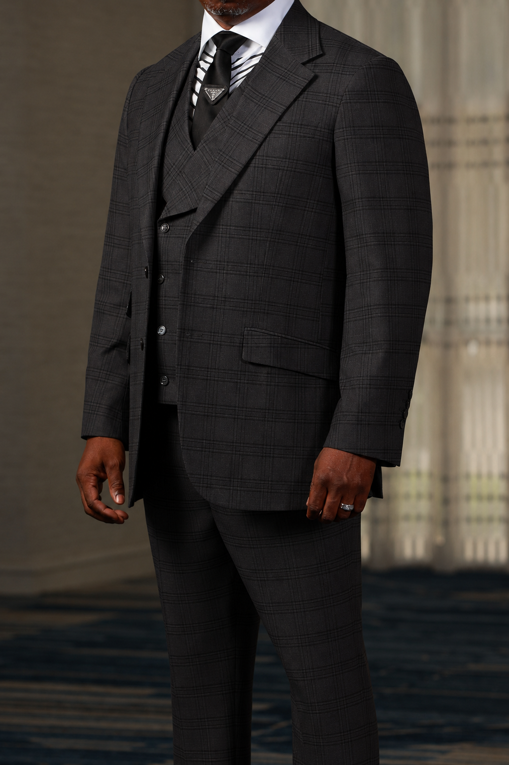 HF Gray Check 3-Piece Suit