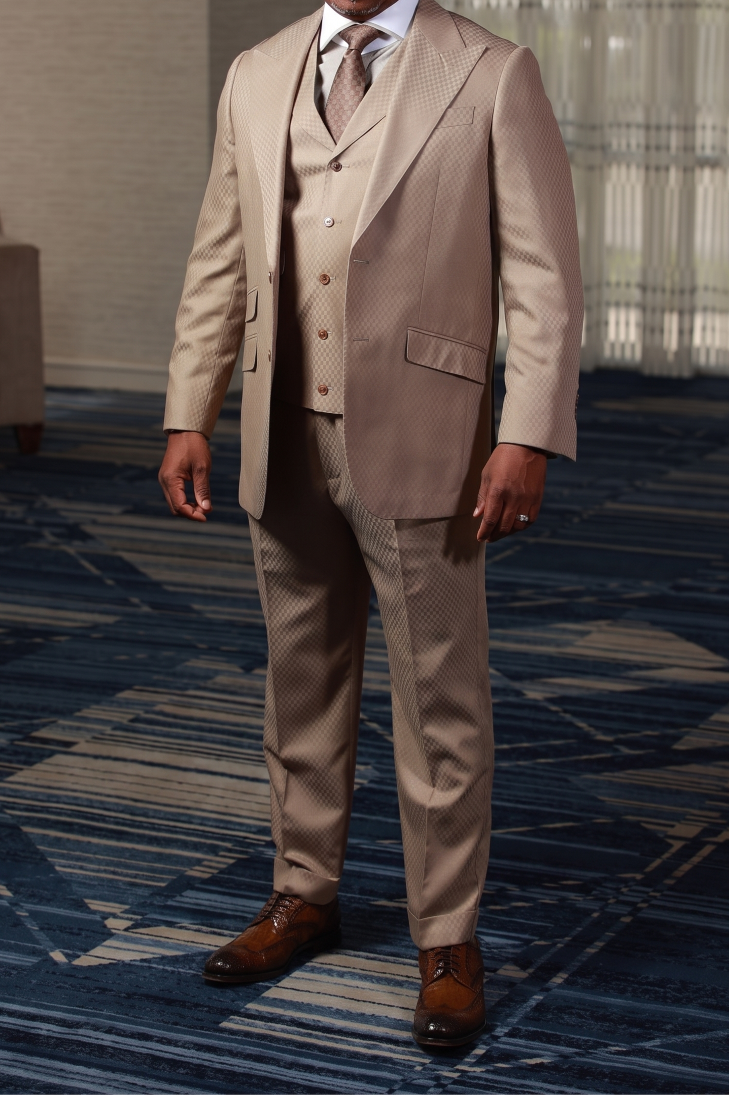 Tan Smooth Block 3-Piece Suit
