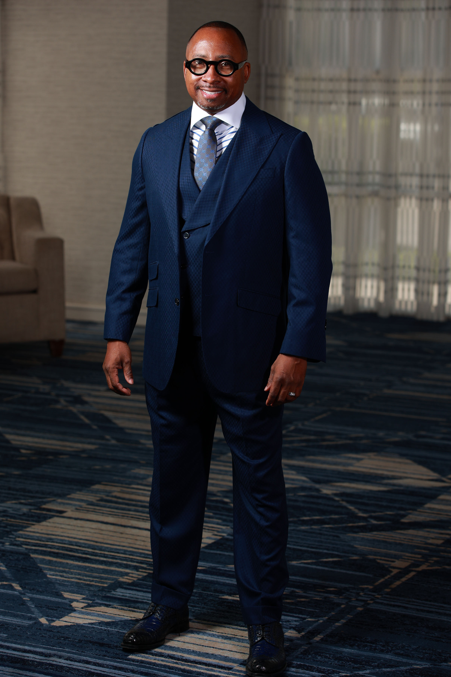 Navy Smooth Block 3-Piece Suit