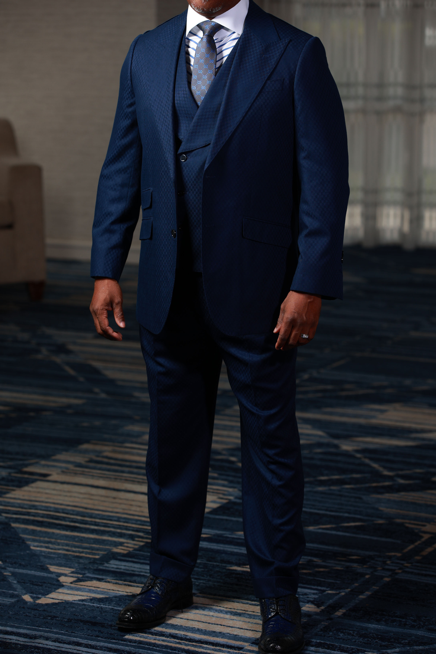 Navy Smooth Block 3-Piece Suit