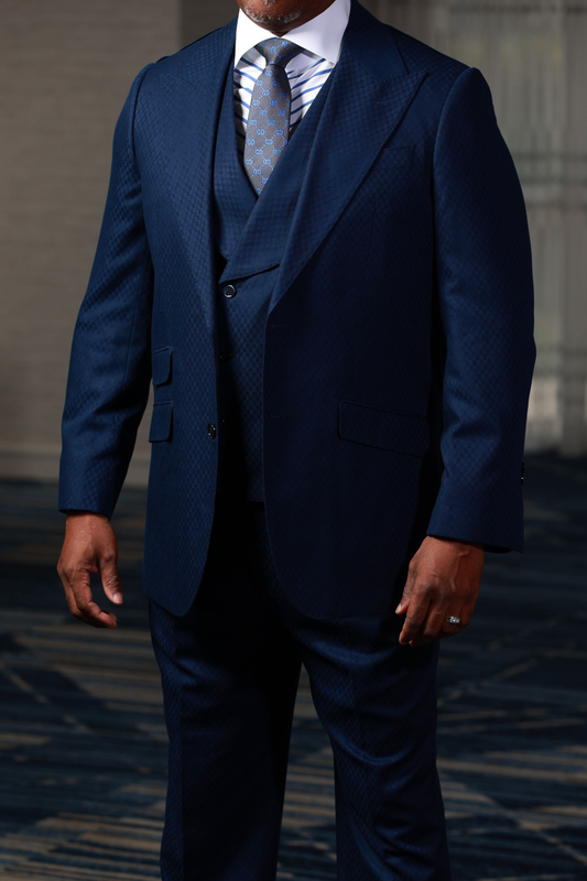 Navy Smooth Block 3-Piece Suit