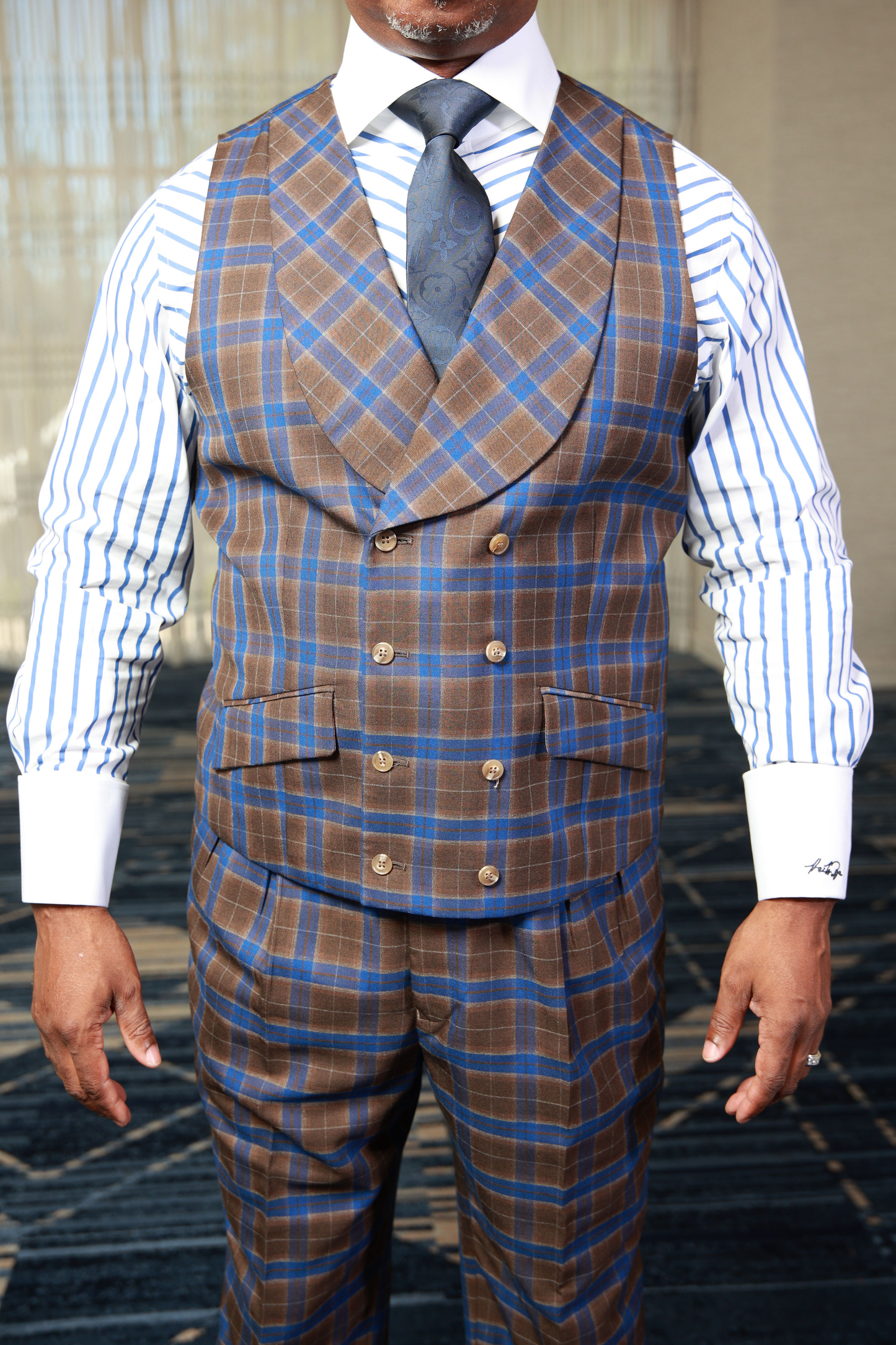 HF Blue Brown Check 3-Piece Suit