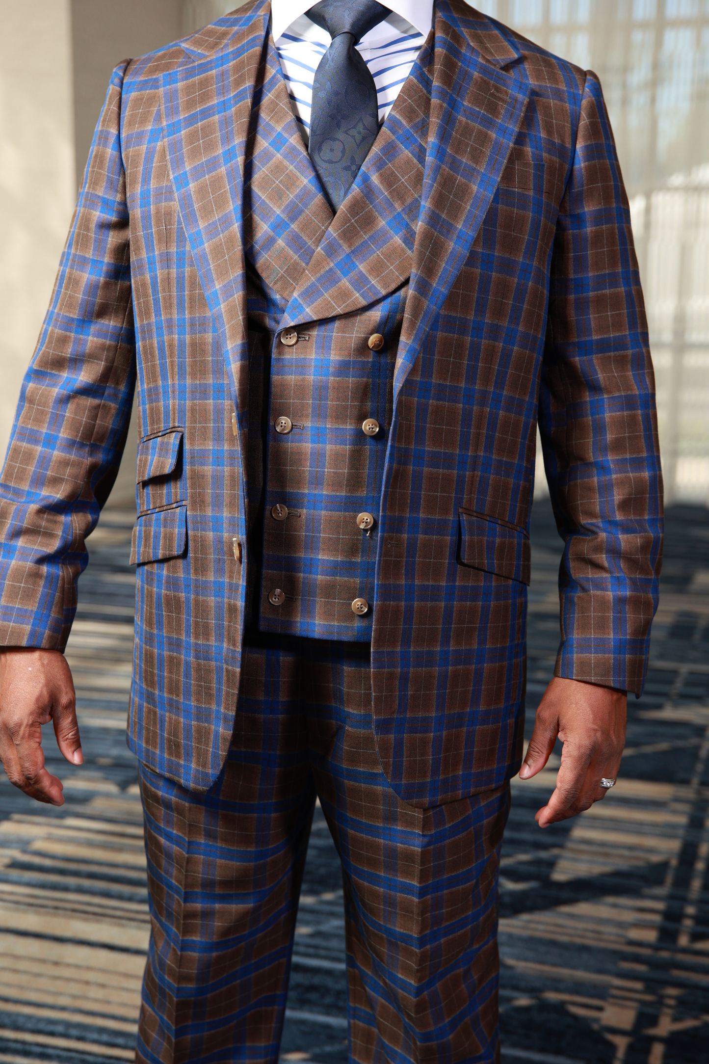 HF Blue Brown Check 3-Piece Suit