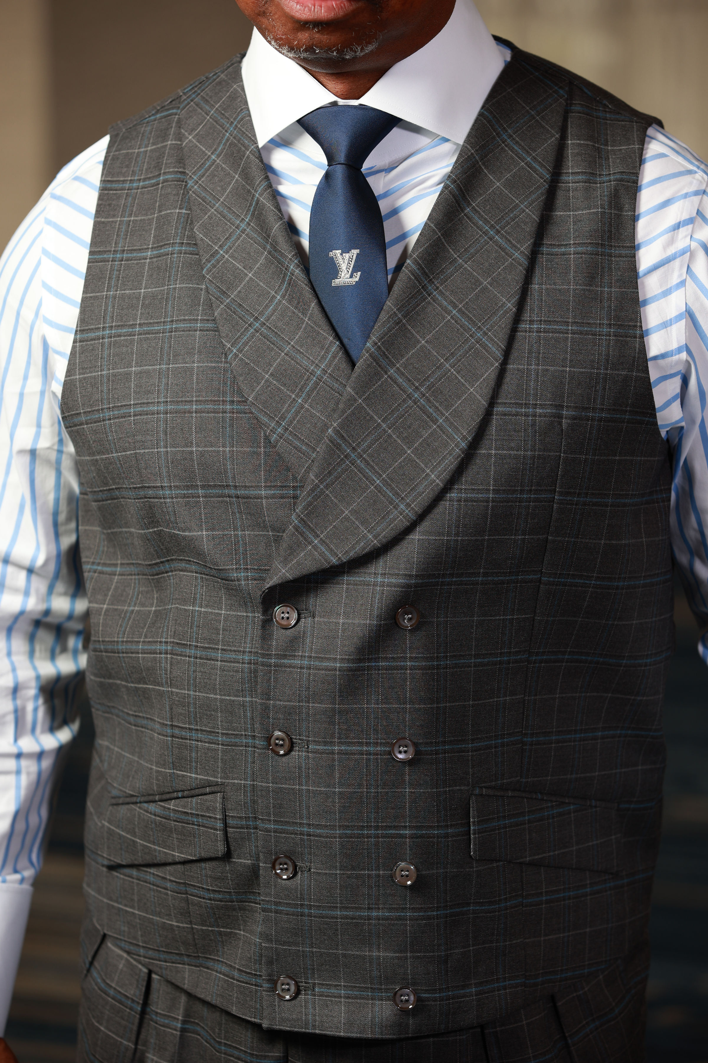 HF Gray Blue Plaid 3-Piece Suit