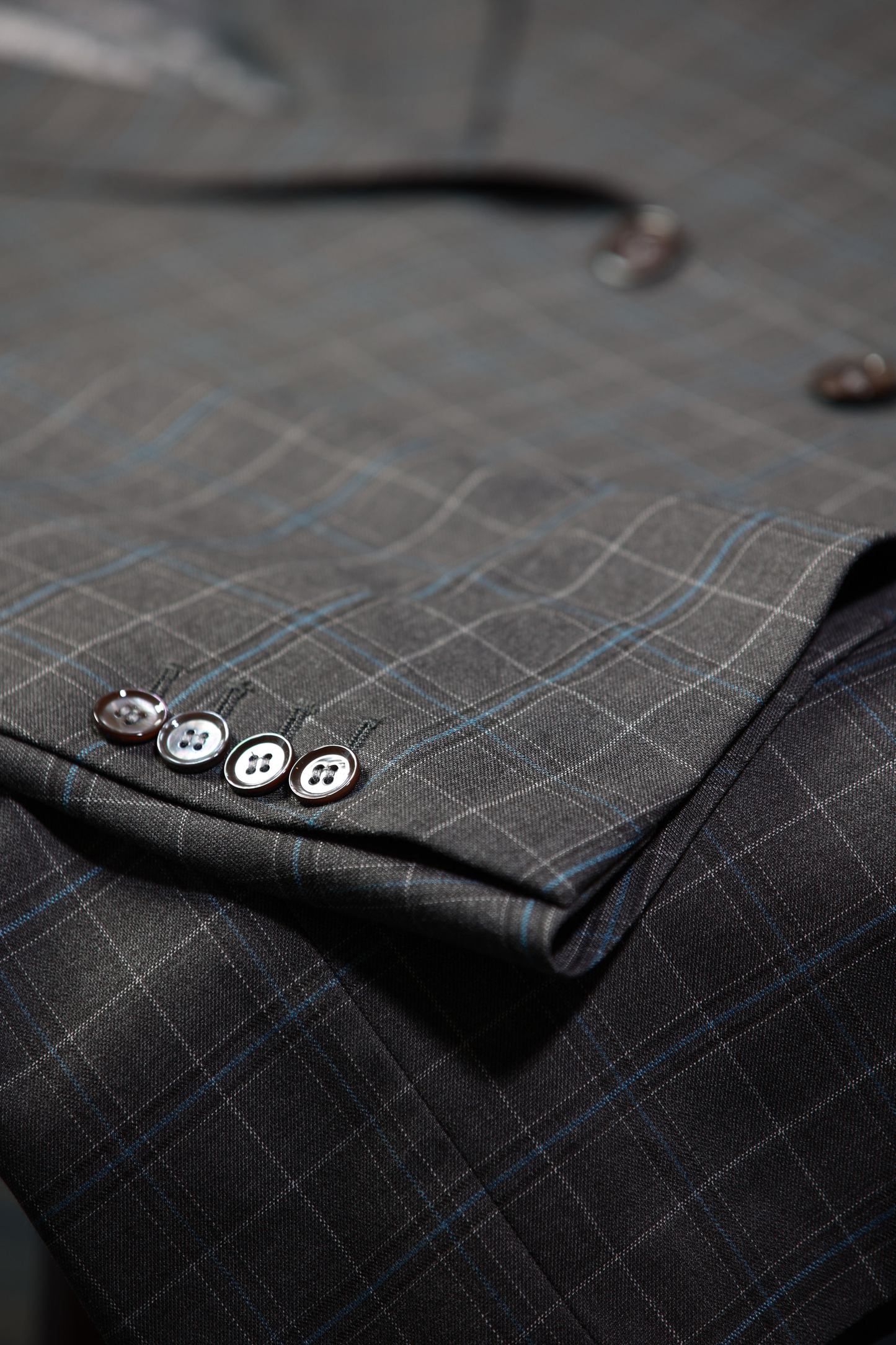 HF Gray Blue Plaid 3-Piece Suit