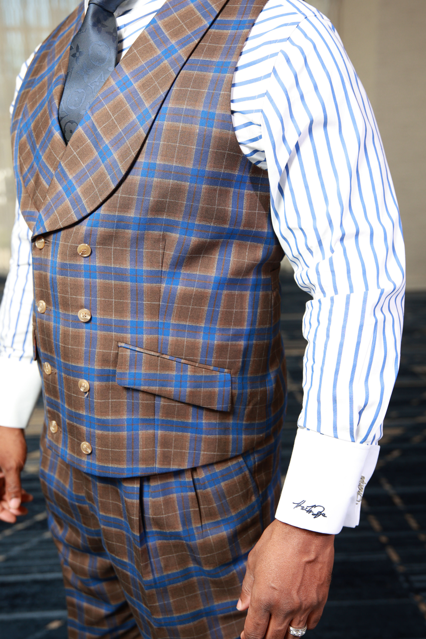 HF Blue Brown Check 3-Piece Suit