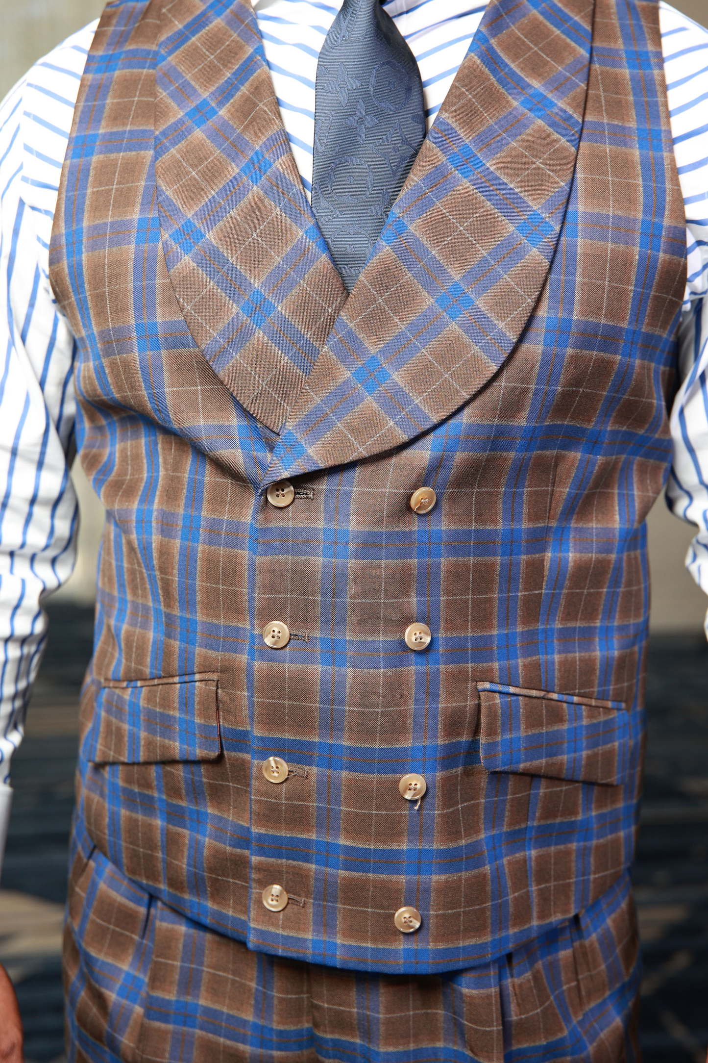 HF Blue Brown Check 3-Piece Suit