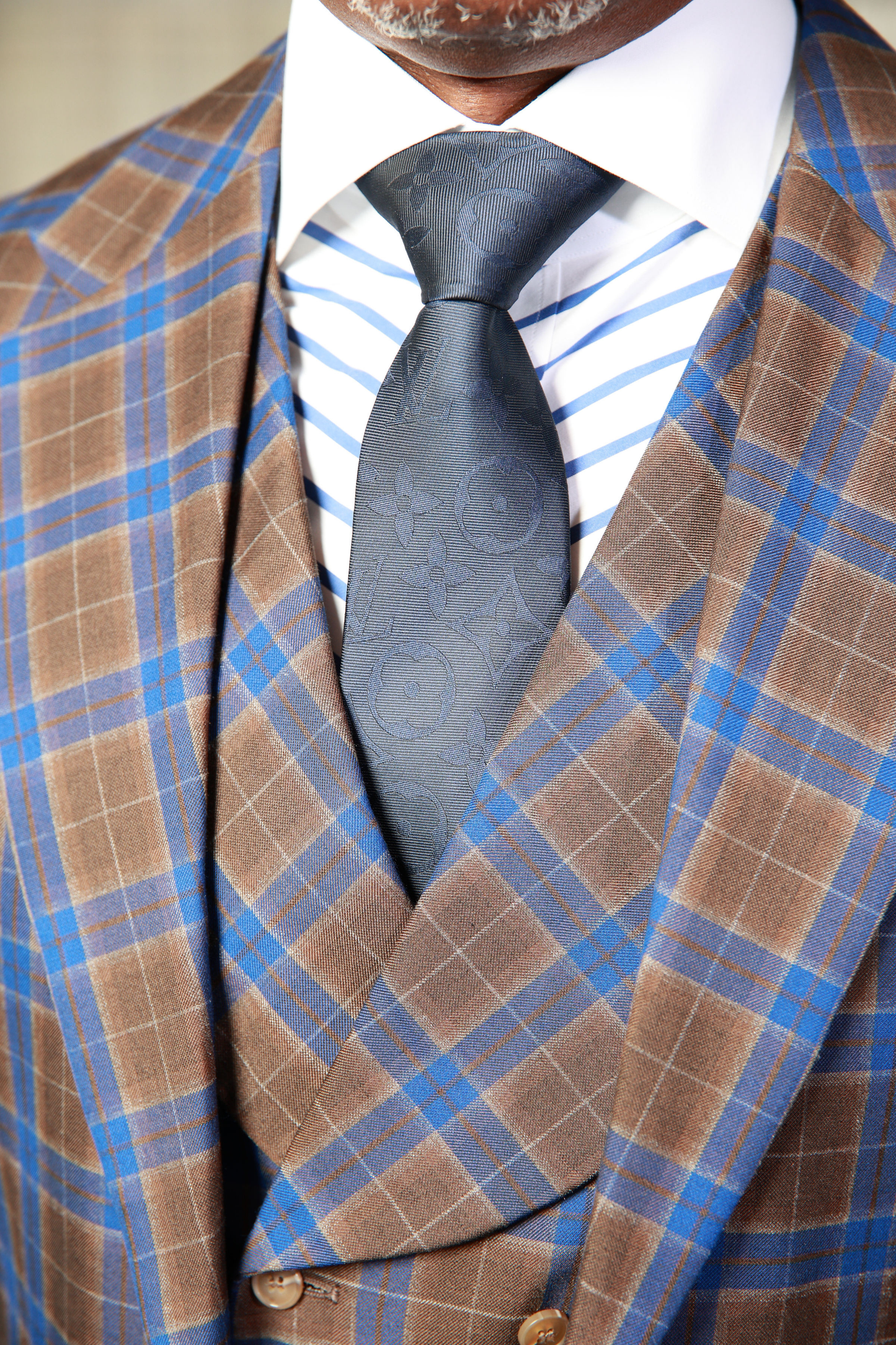 HF Blue Brown Check 3-Piece Suit