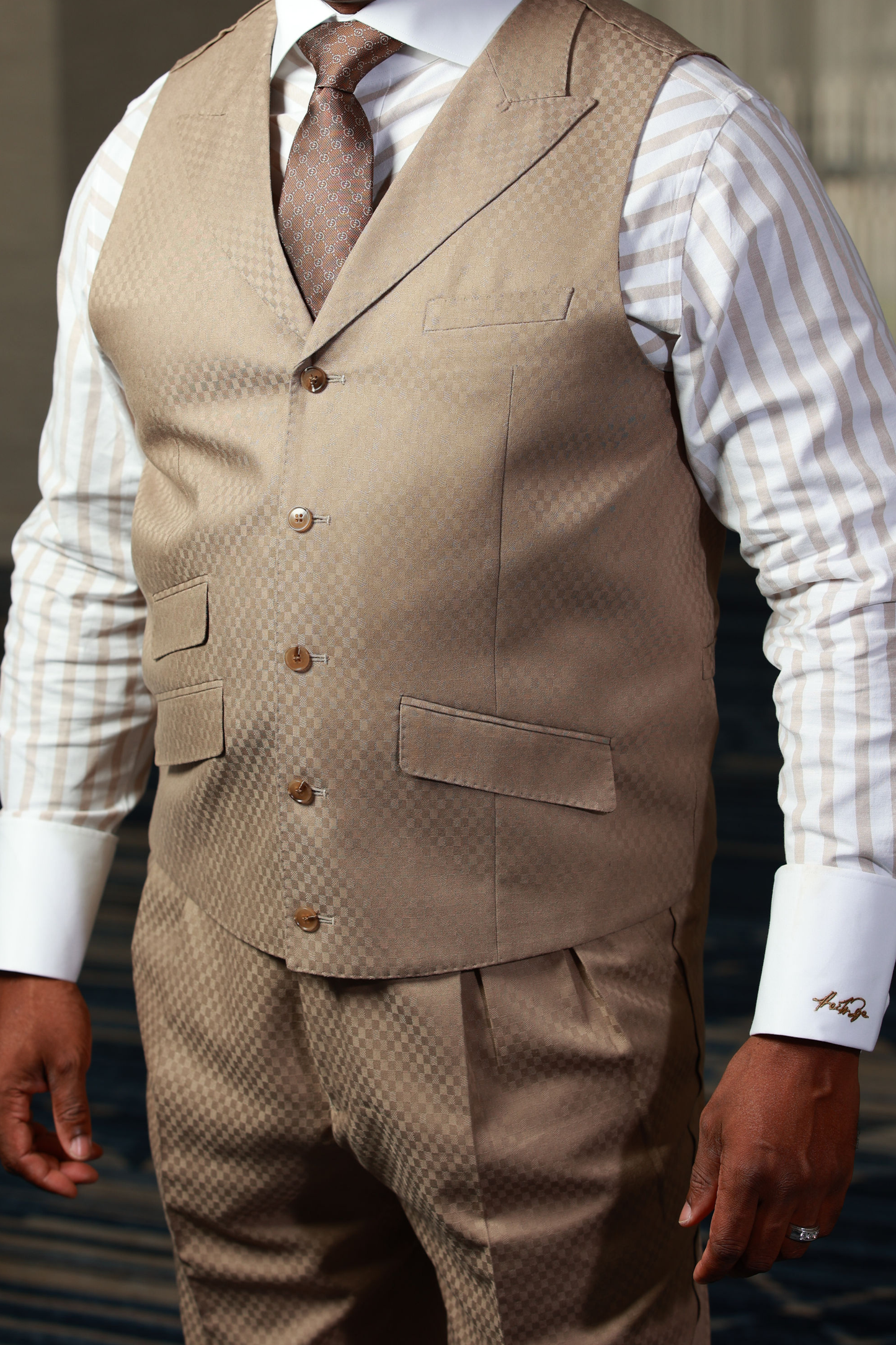Tan Smooth Block 3-Piece Suit