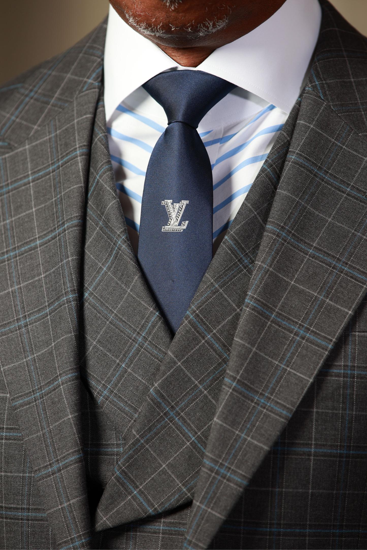HF Gray Blue Plaid 3-Piece Suit