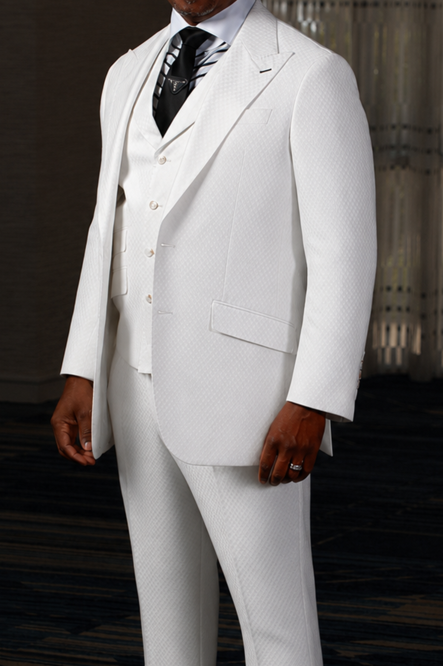 White Smooth Block 3-Piece Suit