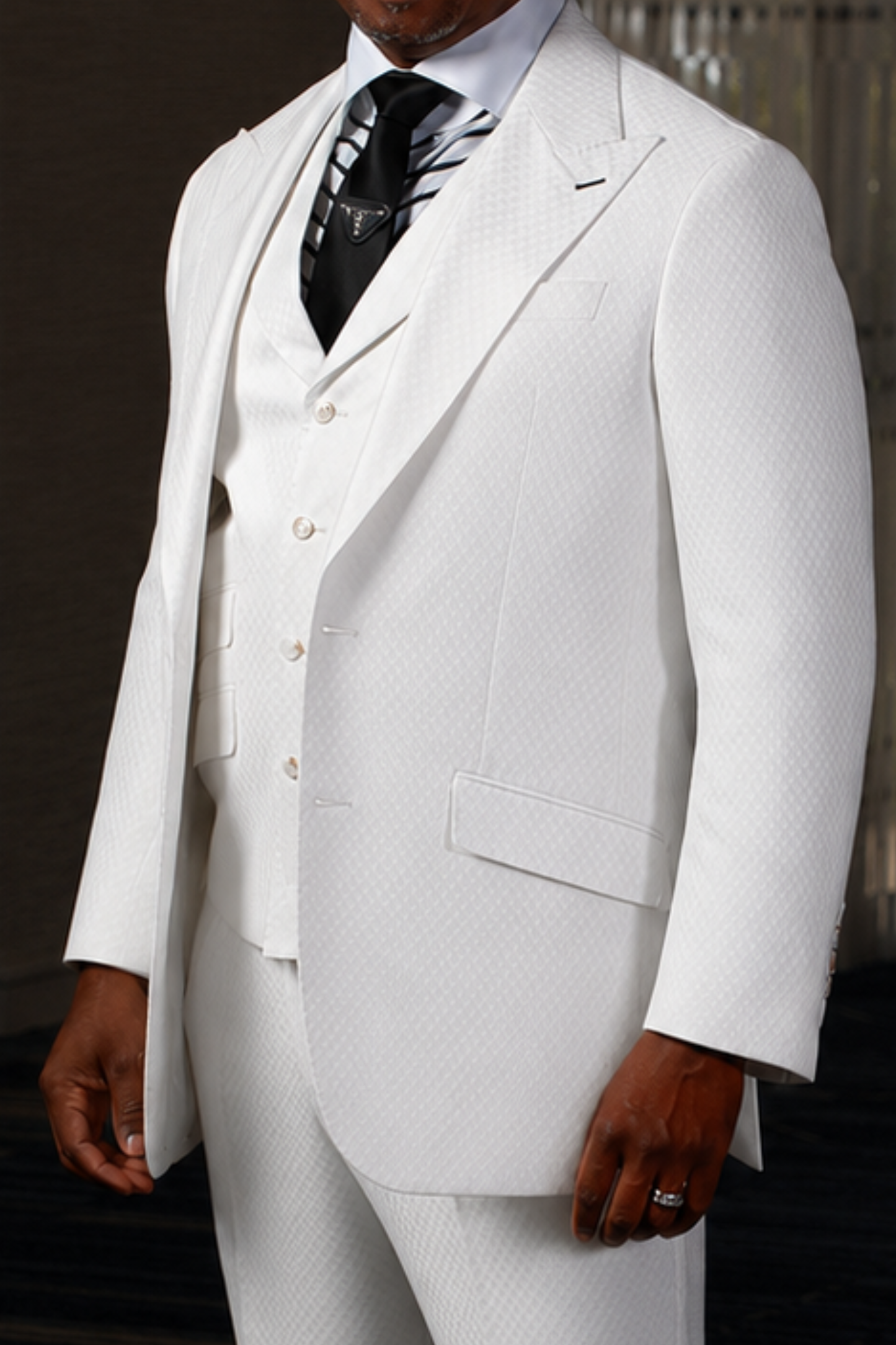 White Smooth Block 3-Piece Suit