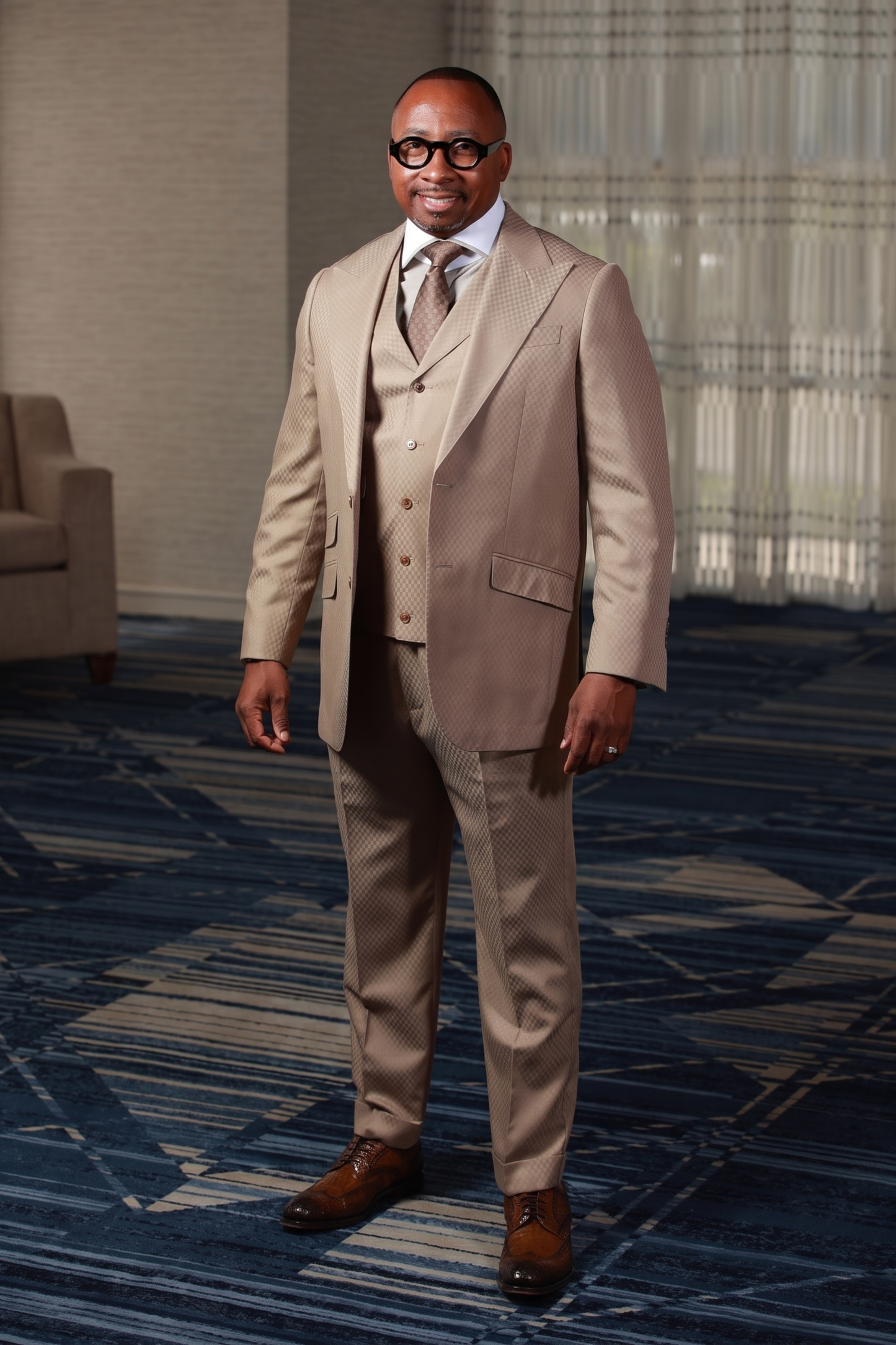 Tan Smooth Block 3-Piece Suit