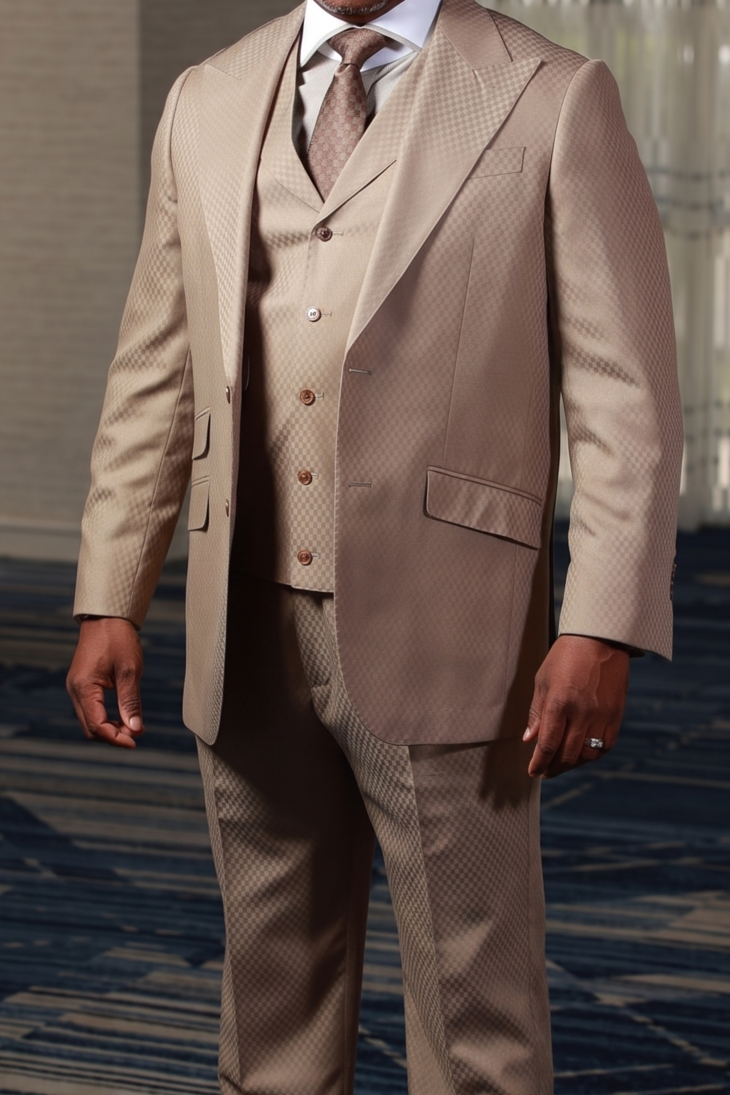 Tan Smooth Block 3-Piece Suit