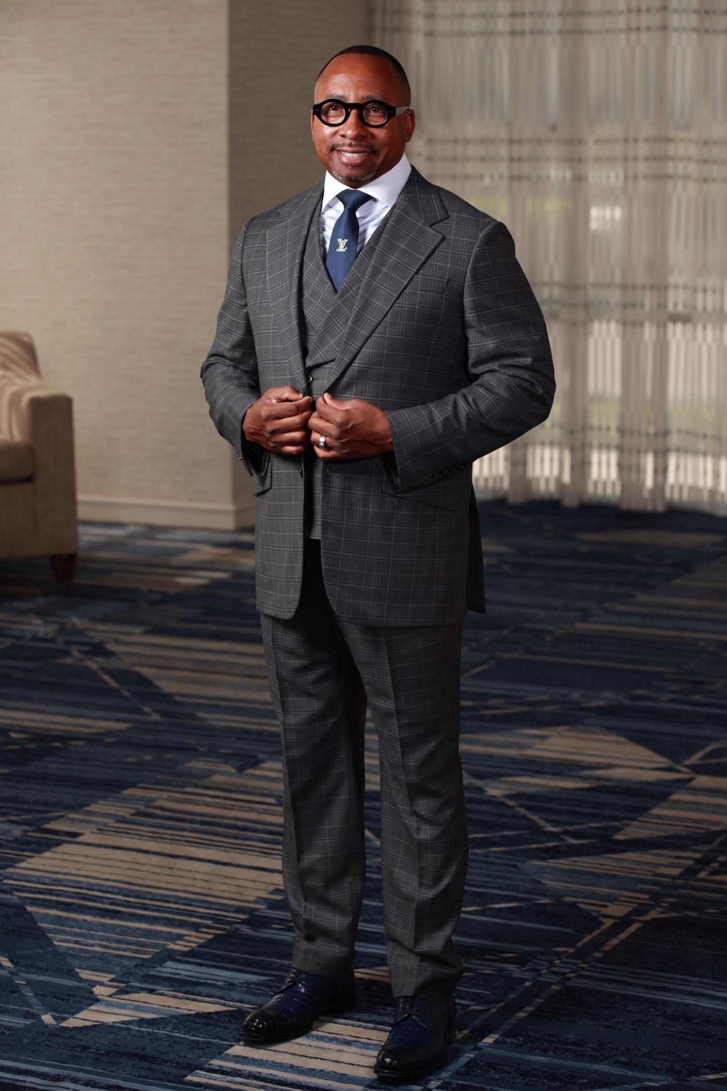 HF Gray Blue Plaid 3-Piece Suit