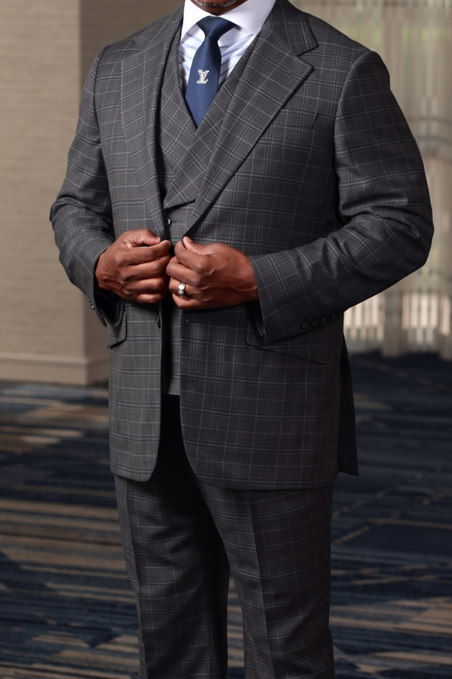 HF Gray Blue Plaid 3-Piece Suit
