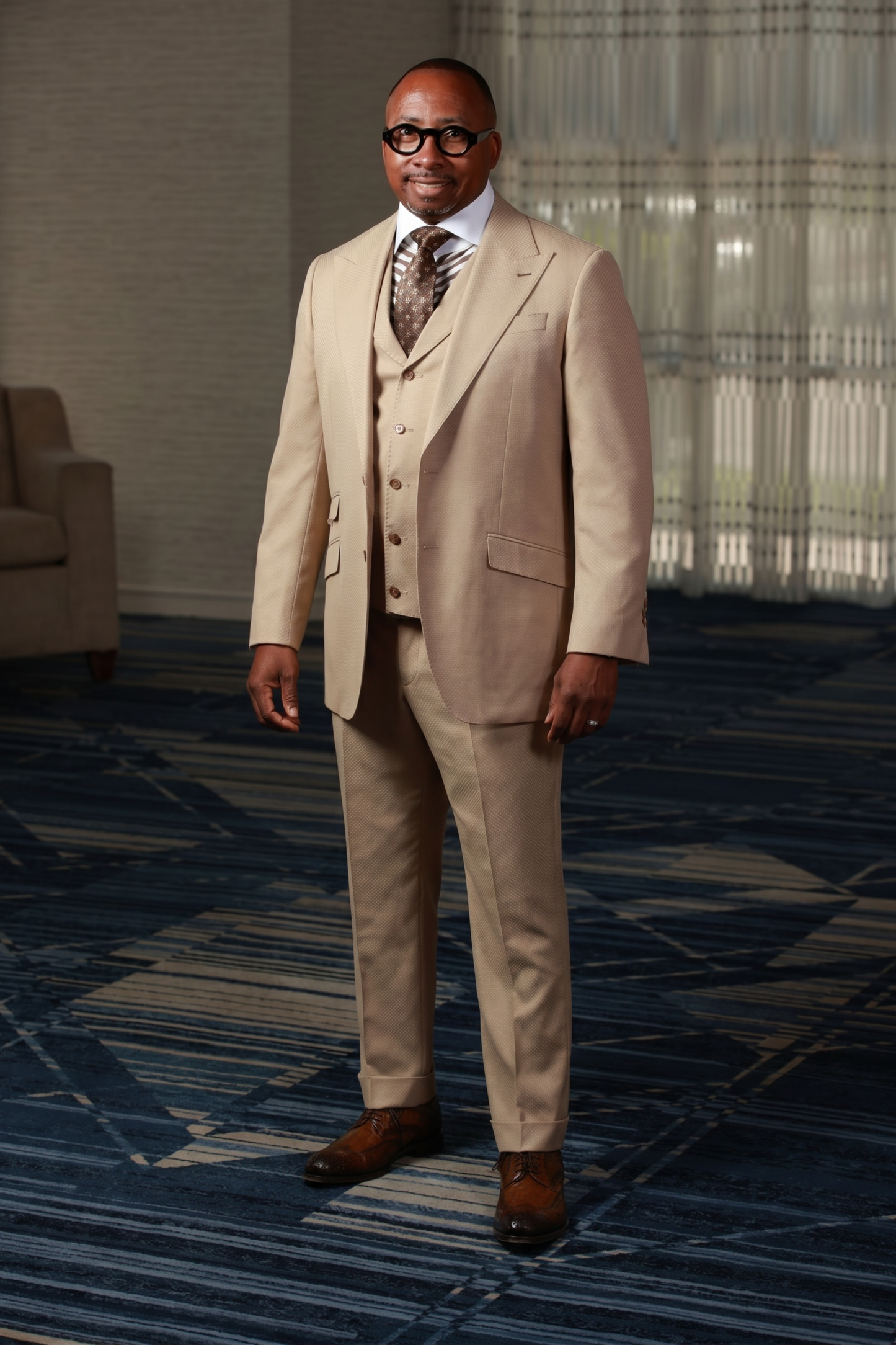 Mocha Mini Block 3-Piece Suit