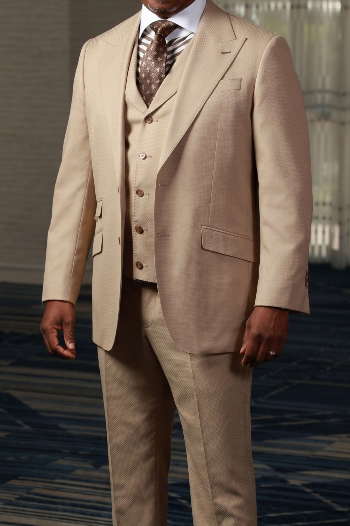 Mocha Mini Block 3-Piece Suit
