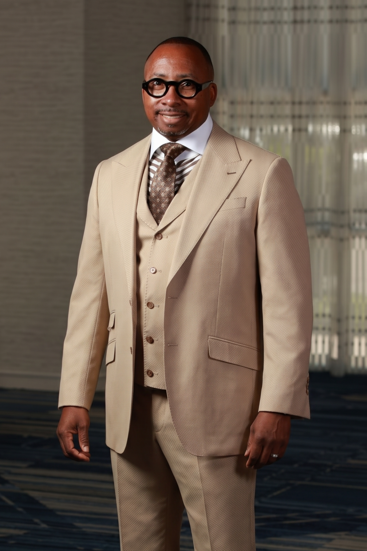 Mocha Mini Block 3-Piece Suit