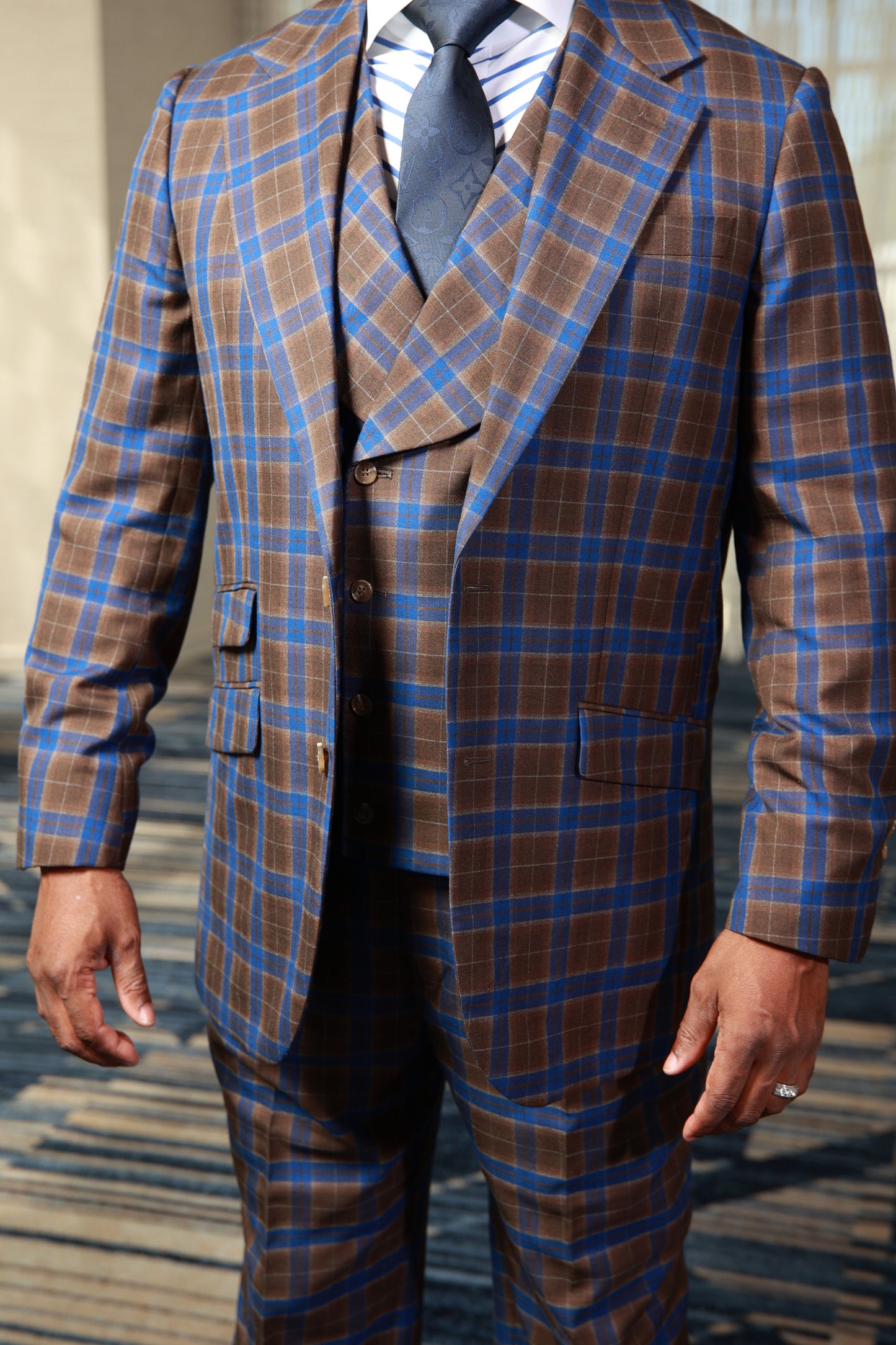 HF Blue Brown Check 3-Piece Suit