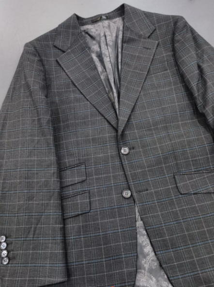 HF Gray Blue Plaid 3-Piece Suit