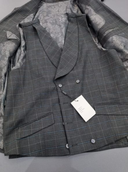 HF Gray Blue Plaid 3-Piece Suit