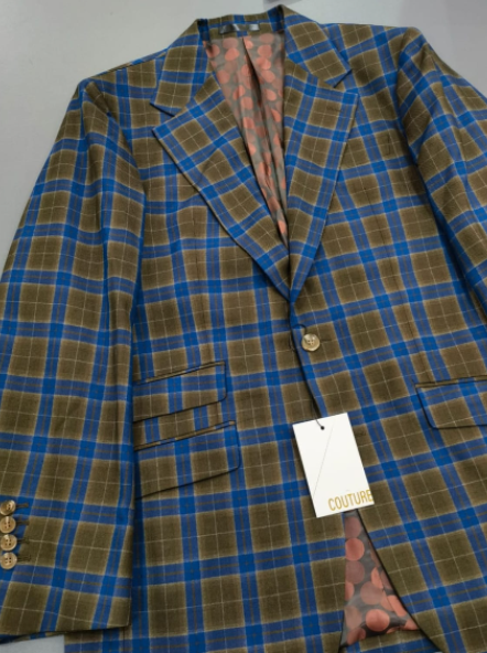 HF Blue Brown Check 3-Piece Suit