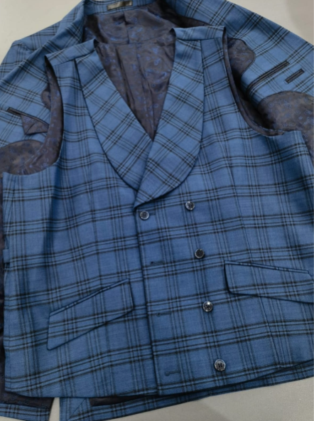 HF Blue Blue Check 3-Piece Suit